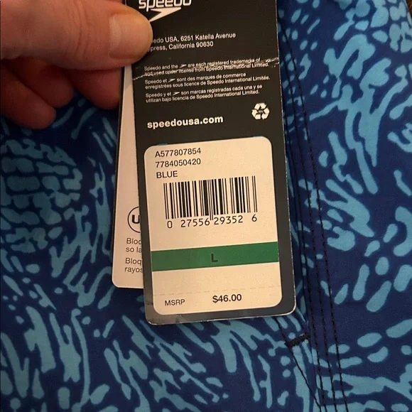 Speedo Men's Blue Pattern Swim Trunks-NWT - Picture 3 of 9